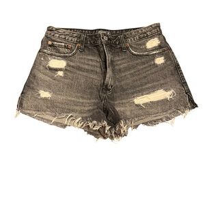 Abercrombie & Fitch Annie High Rise Black Denim Distressed Jean Shorts Size 30